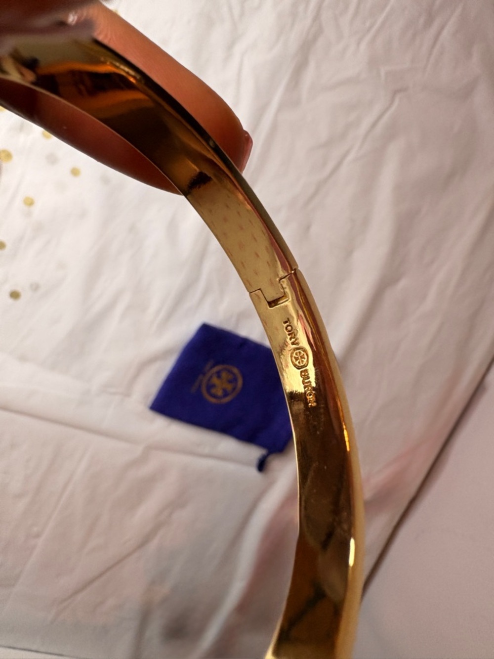 Tory Burch Gold Tone Multicolor Enamel Logo Bangle - Picture 5 of 8